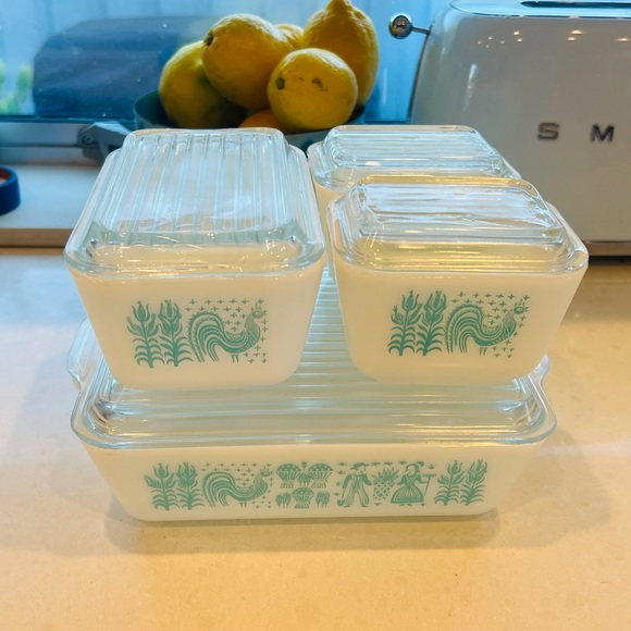 Pyrex Other - Vintage Pyrex Amish Butterprint Set of 4 Refrigerator Dishes w/ Lids Turquoise